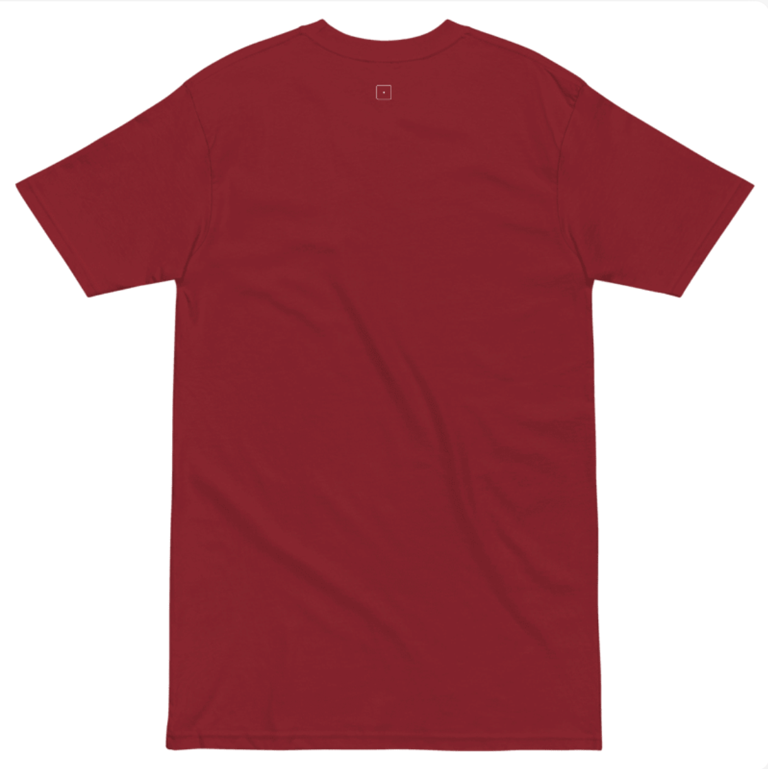 Back view of SCHWITT SHOT Classic Brick Red Premium Heavyweight Tee, showcasing a straight cut design and heavyweight cotton fabric.