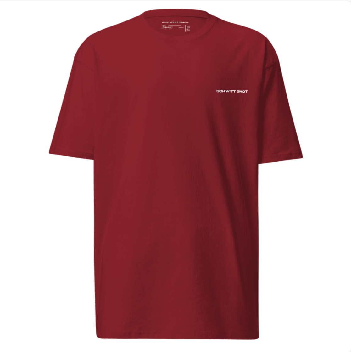 SCHWITT SHOT classic heavyweight tee in brick red, made of 100% premium cotton with a relaxed fit and minimalist design.