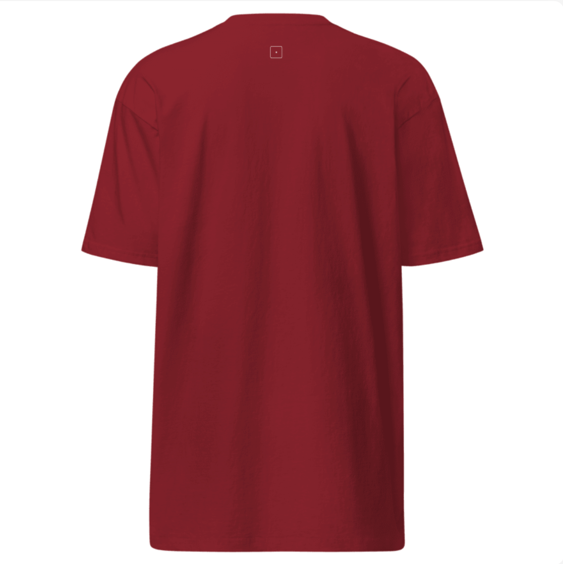 Back view of the SCHWITT SHOT Classic Brick Red Heavyweight Tee, showcasing its relaxed fit and premium cotton fabric.