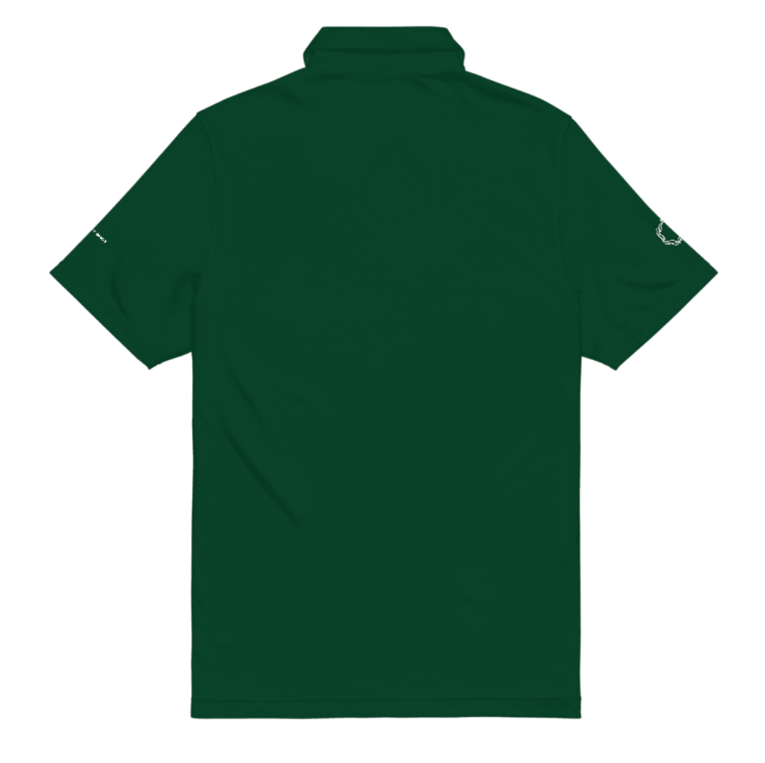 Flat lay back view of Under Armour x SCHWITT SHOT green polo