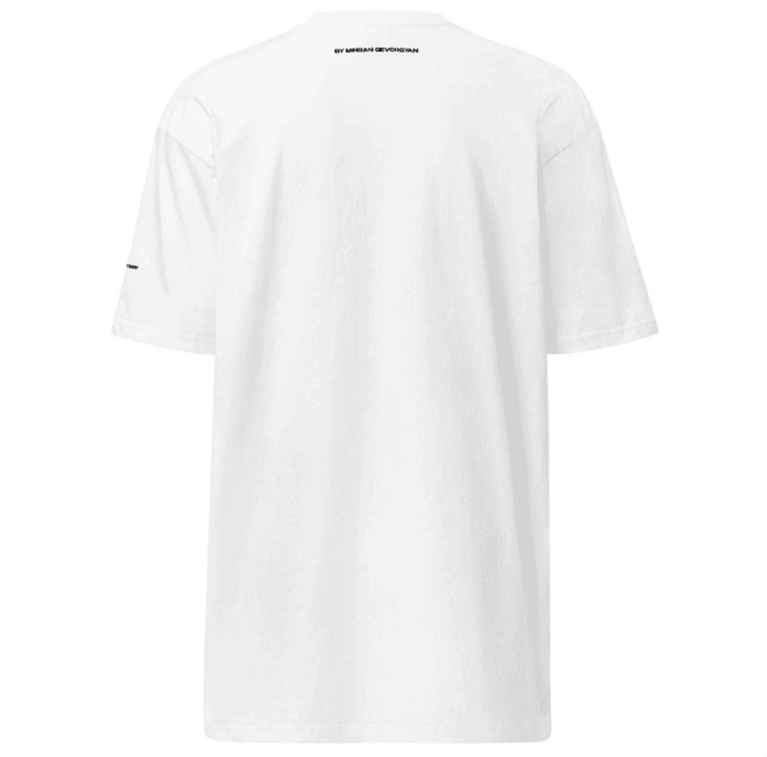 Detailed view of SCHWITT SHOT Classic White Premium Heavyweight Tee back design, SCHWITT-1 Collection